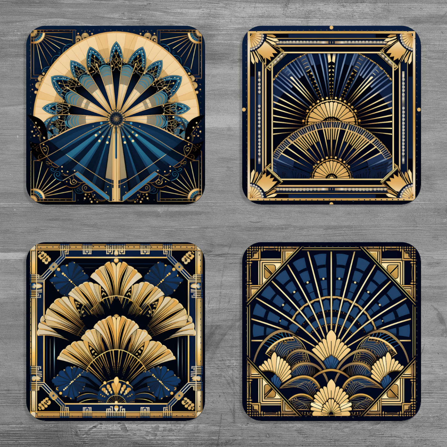 Deco Elegance In Blue Art Deco Set Of 4 PU Leather Coasters