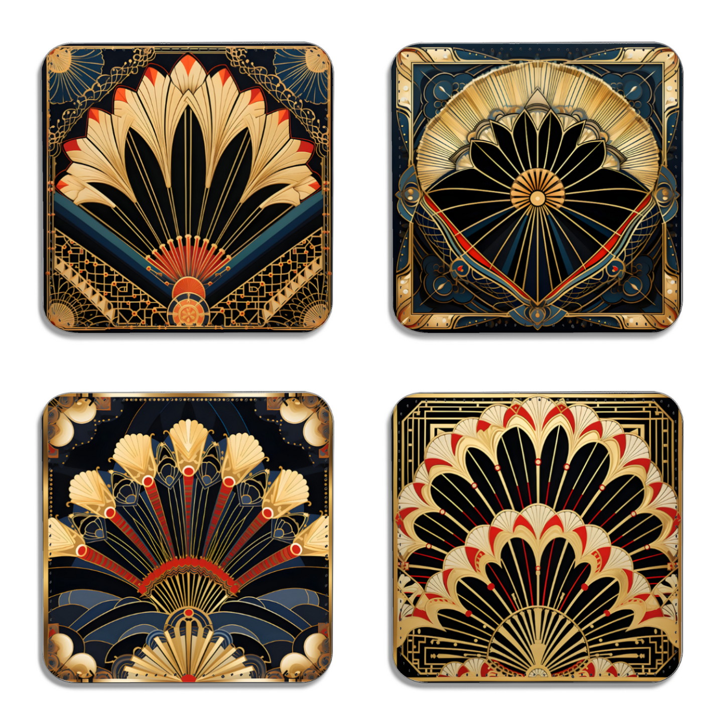 Deco Elegance In Red Art Deco Set Of 4 PU Leather Coasters