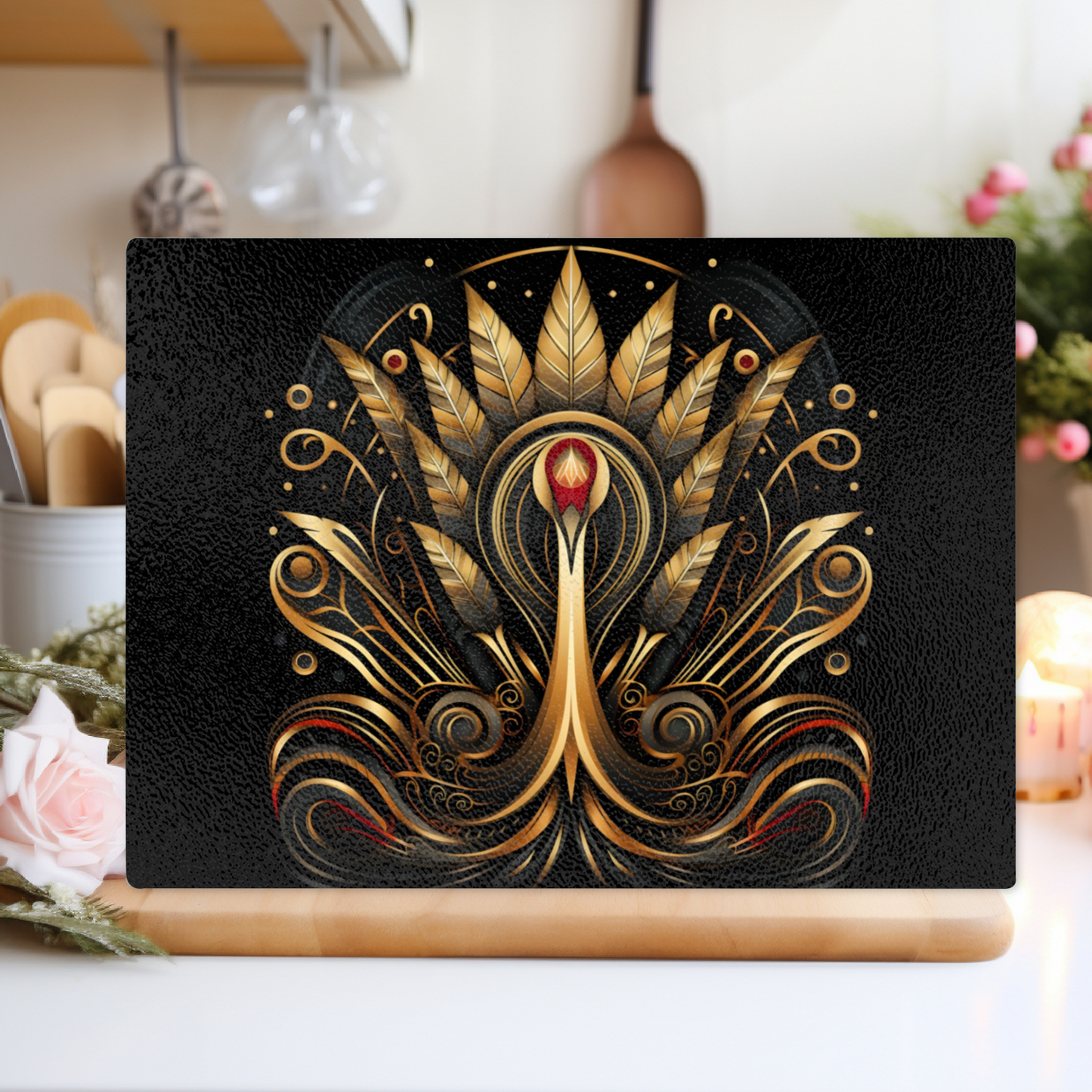 Celestial Aviary Art Deco Design 2 Textured Glass Chopping Boards