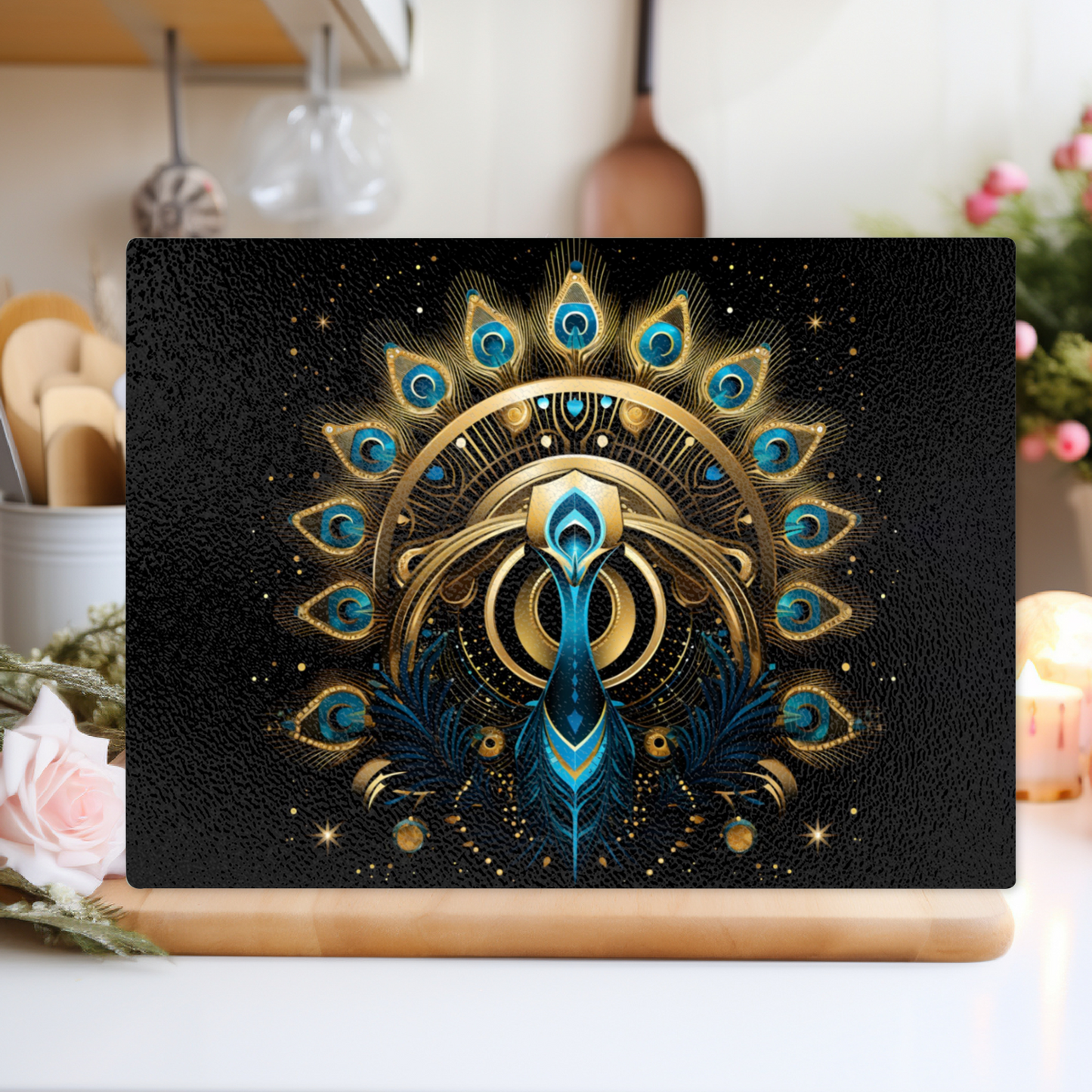 Celestial Aviary Art Deco Design 4 Textured Glass Chopping Boards