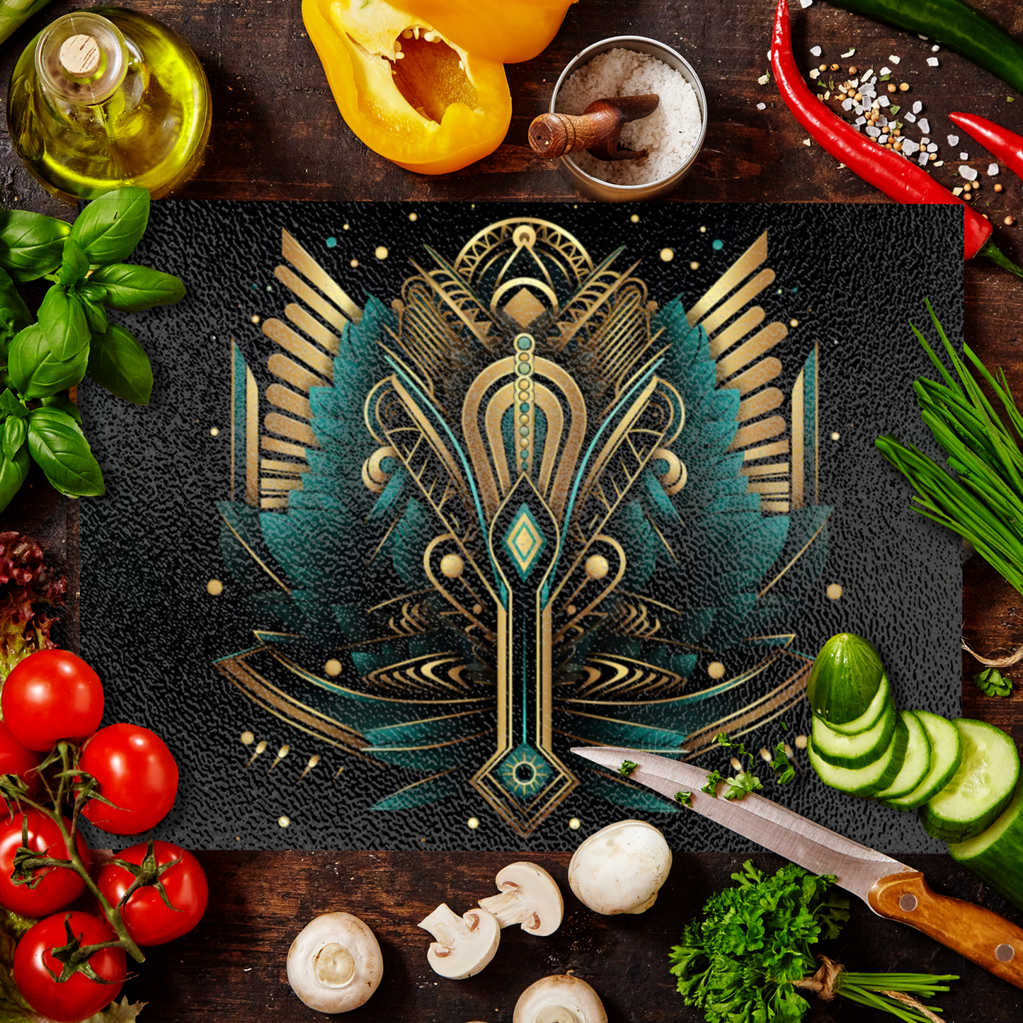 Celestial Aviary Art Deco Design 3 Textured Glass Chopping Boards