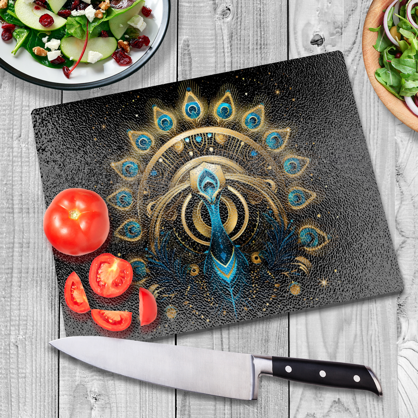 Celestial Aviary Art Deco Design 4 Textured Glass Chopping Boards