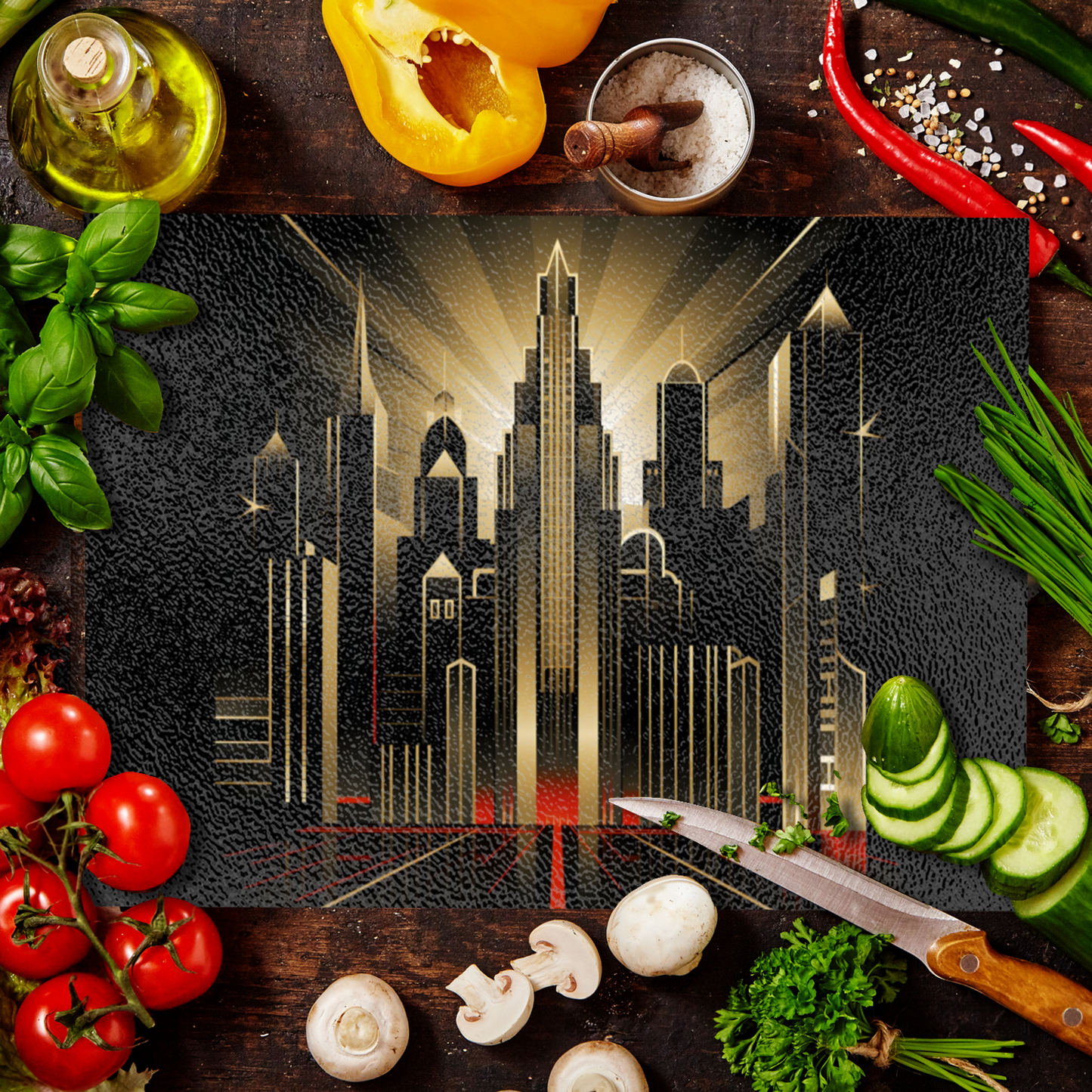Urban Horizons Art Deco Design 1 Textured Glass Chopping Boards
