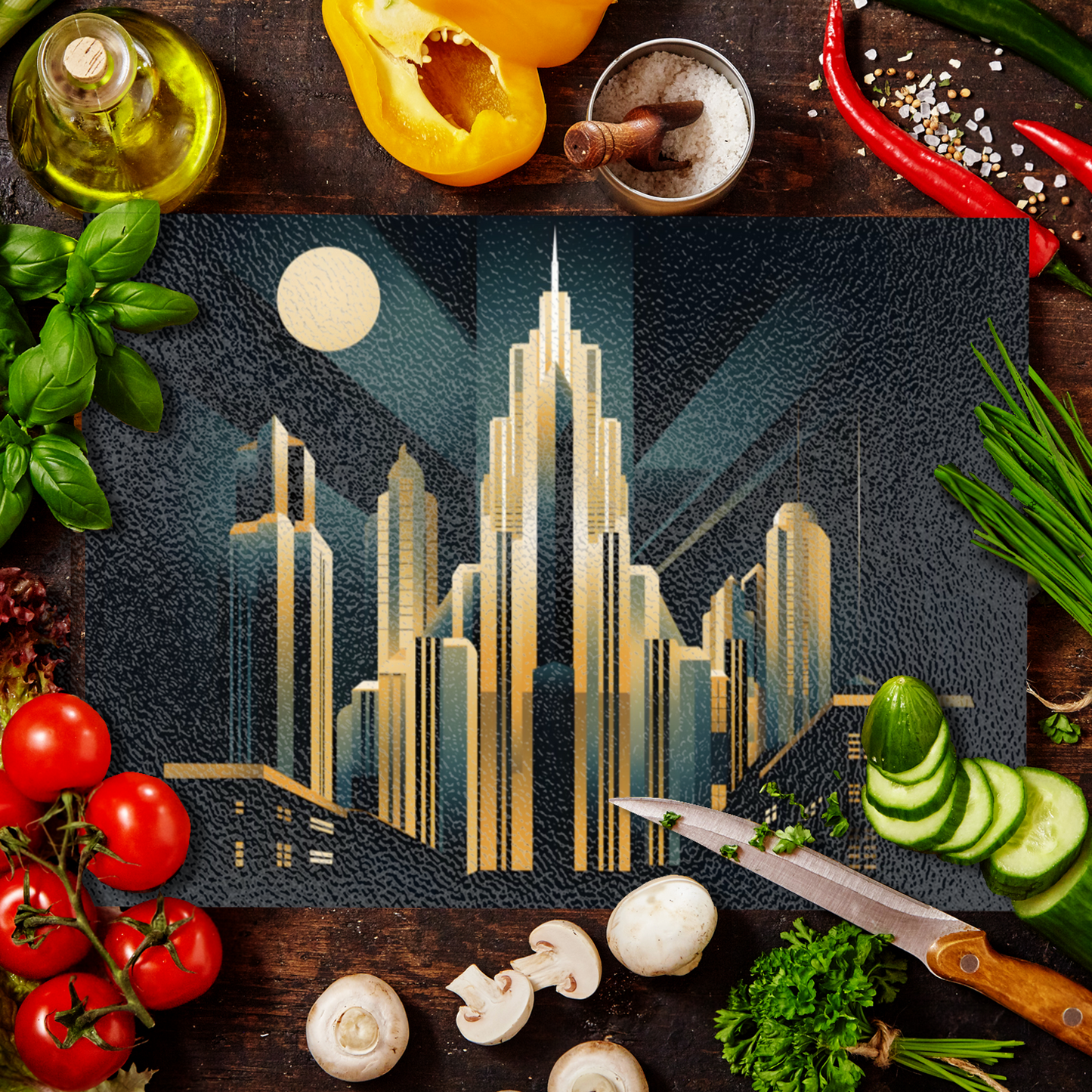 Urban Horizons Art Deco Design 2 Textured Glass Chopping Boards