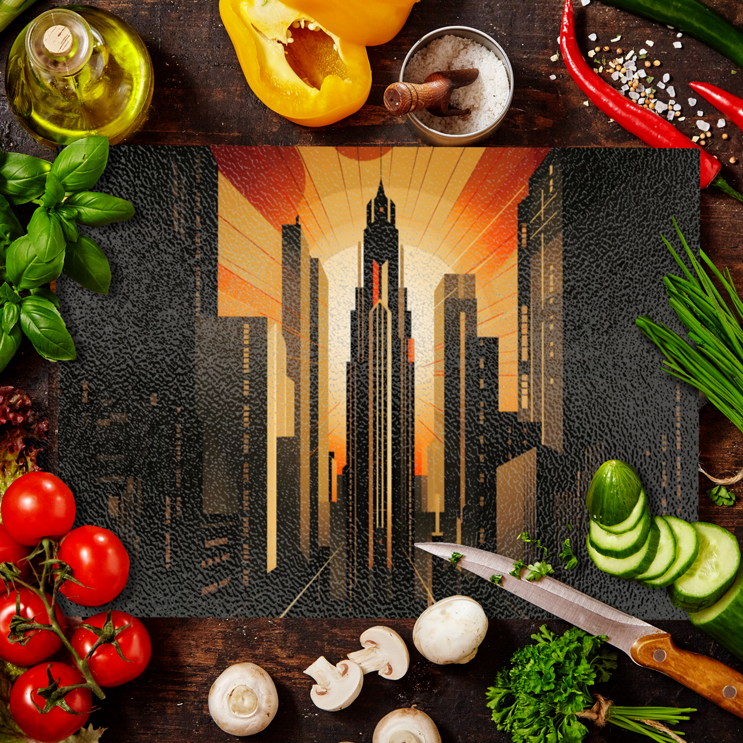 Urban Horizons Art Deco Design 4 Textured Glass Chopping Boards