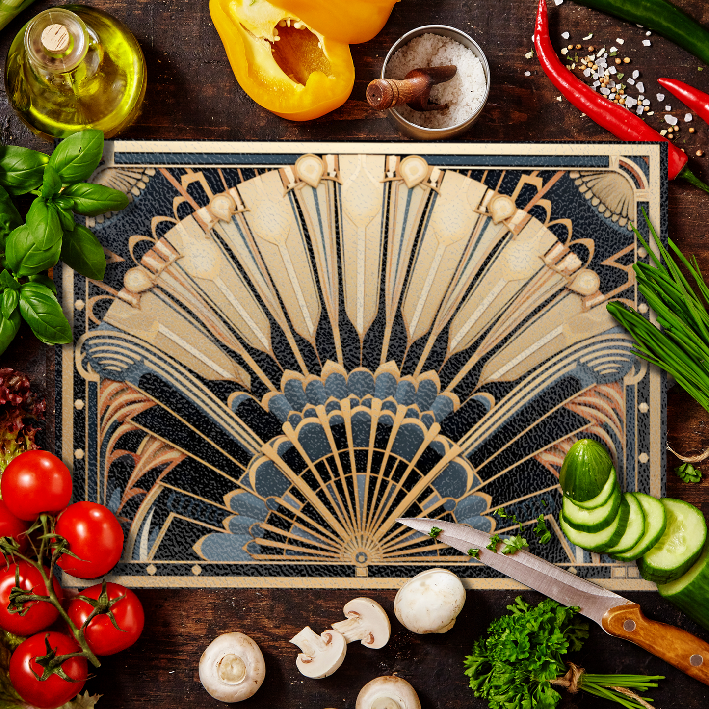 Deco Elegance In Blue Art Deco Textured Glass Chopping Boards