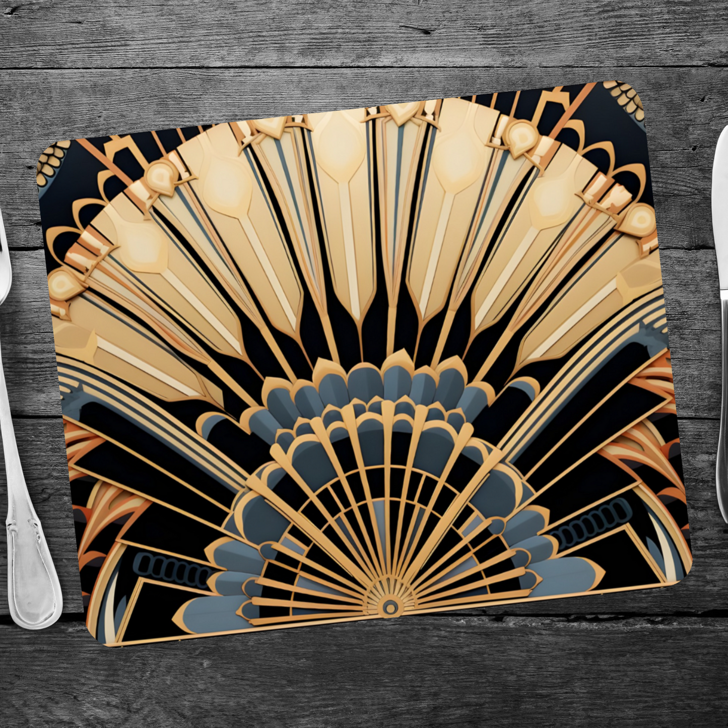 Deco Elegance In Blue Art Deco Wooden Placemat
