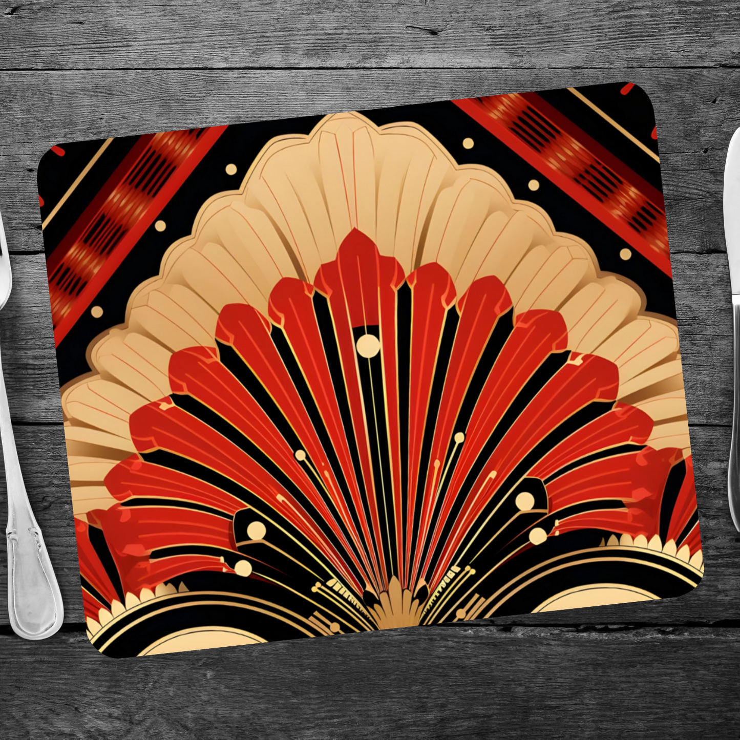 Deco Elegance In Red Art Deco Wooden Placemats
