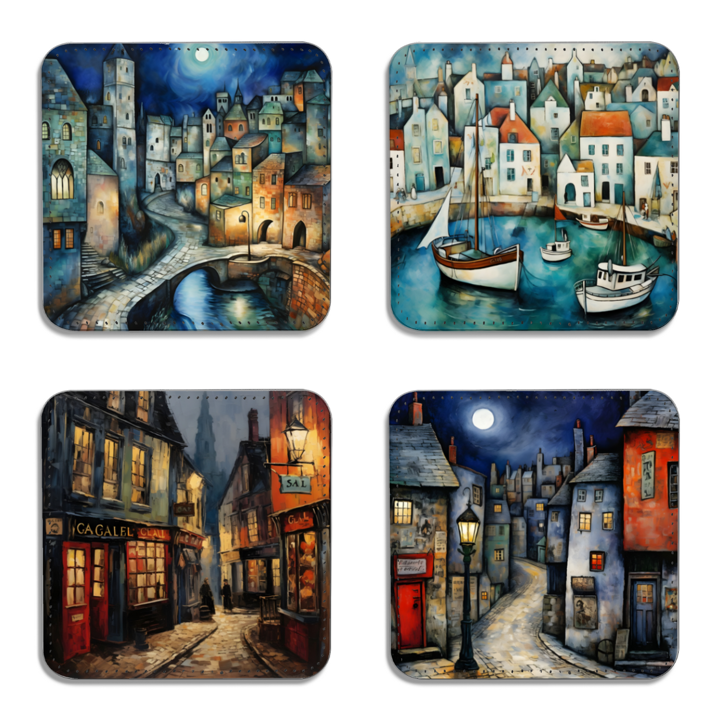 Enchanted Vistas Set Of 4 PU Leather Coasters