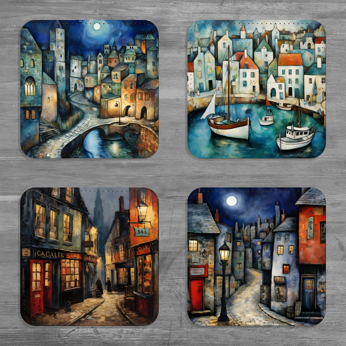 Enchanted Vistas Set Of 4 PU Leather Coasters