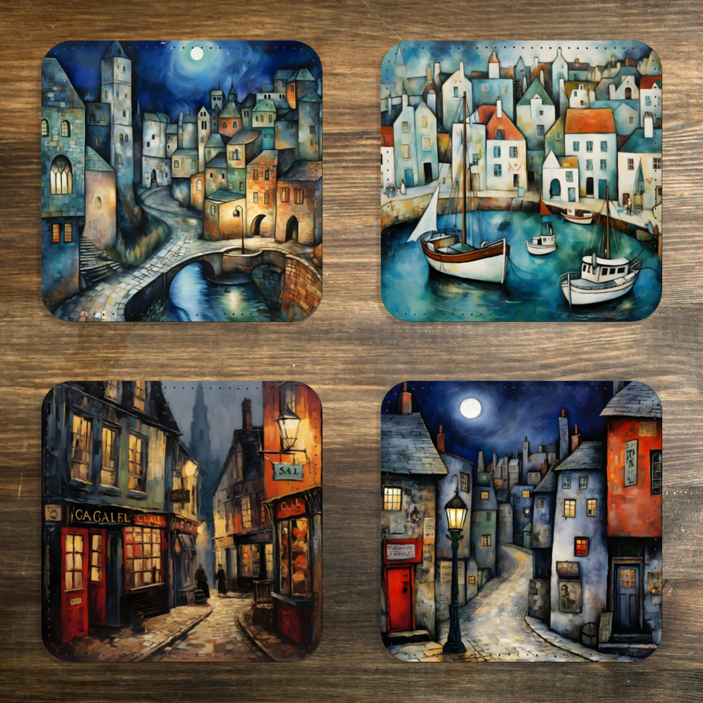 Enchanted Vistas Set Of 4 PU Leather Coasters
