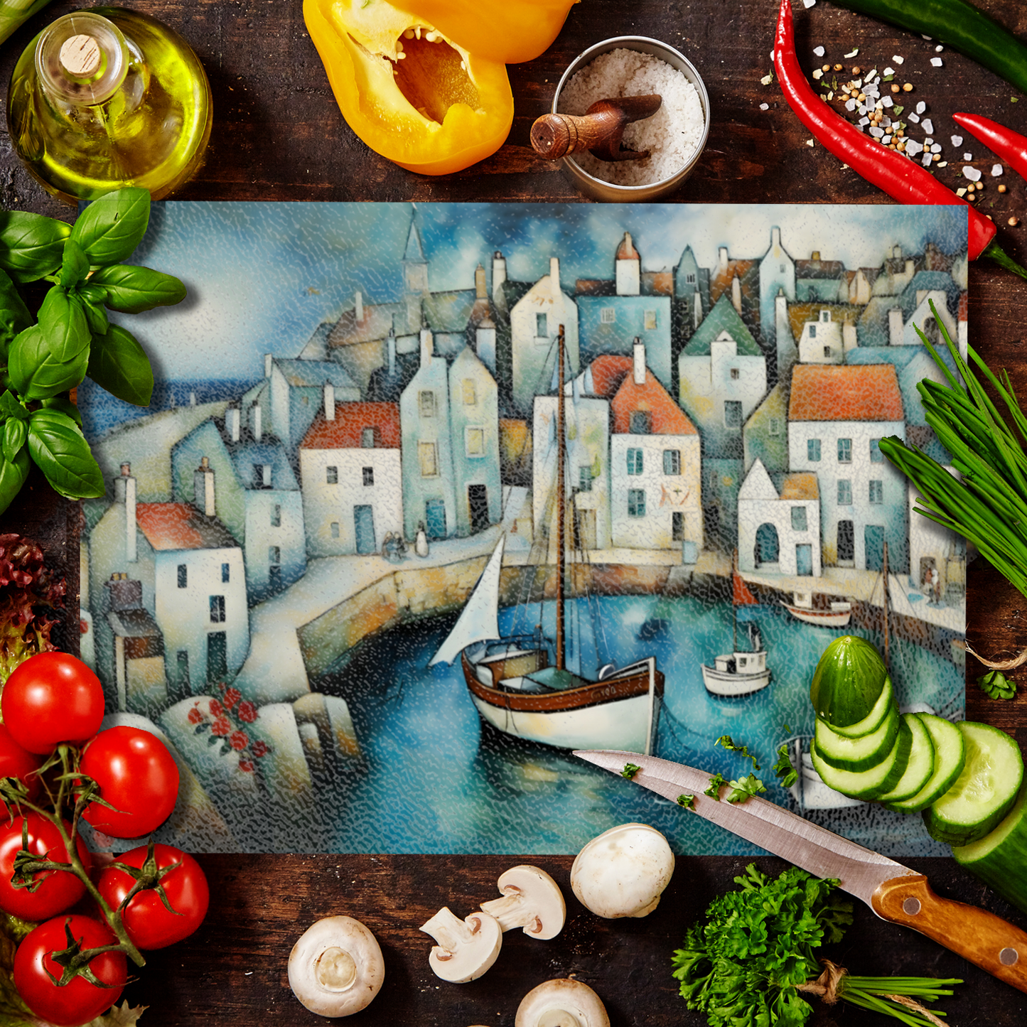 Harbour Hues Textured Glass Chopping Boards