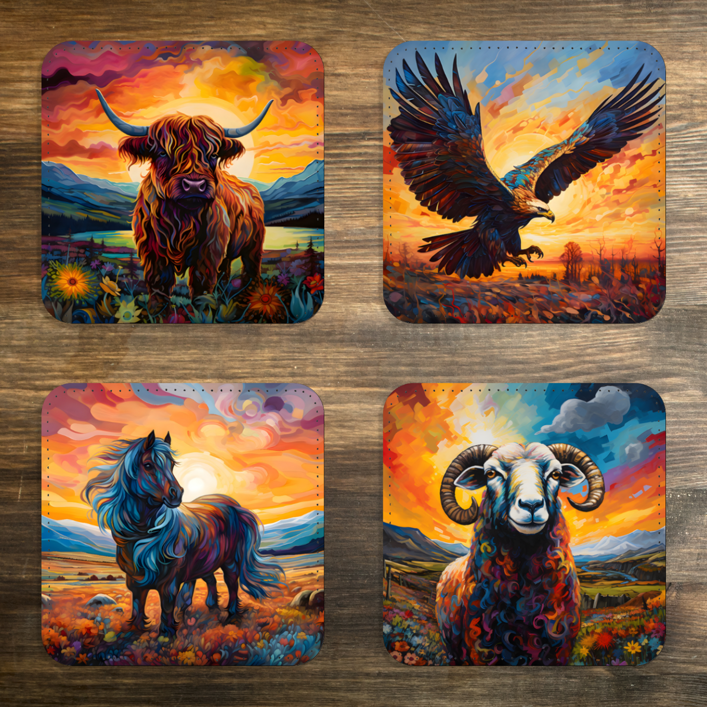 Highland Series Set Of 4 PU Leather Coasters