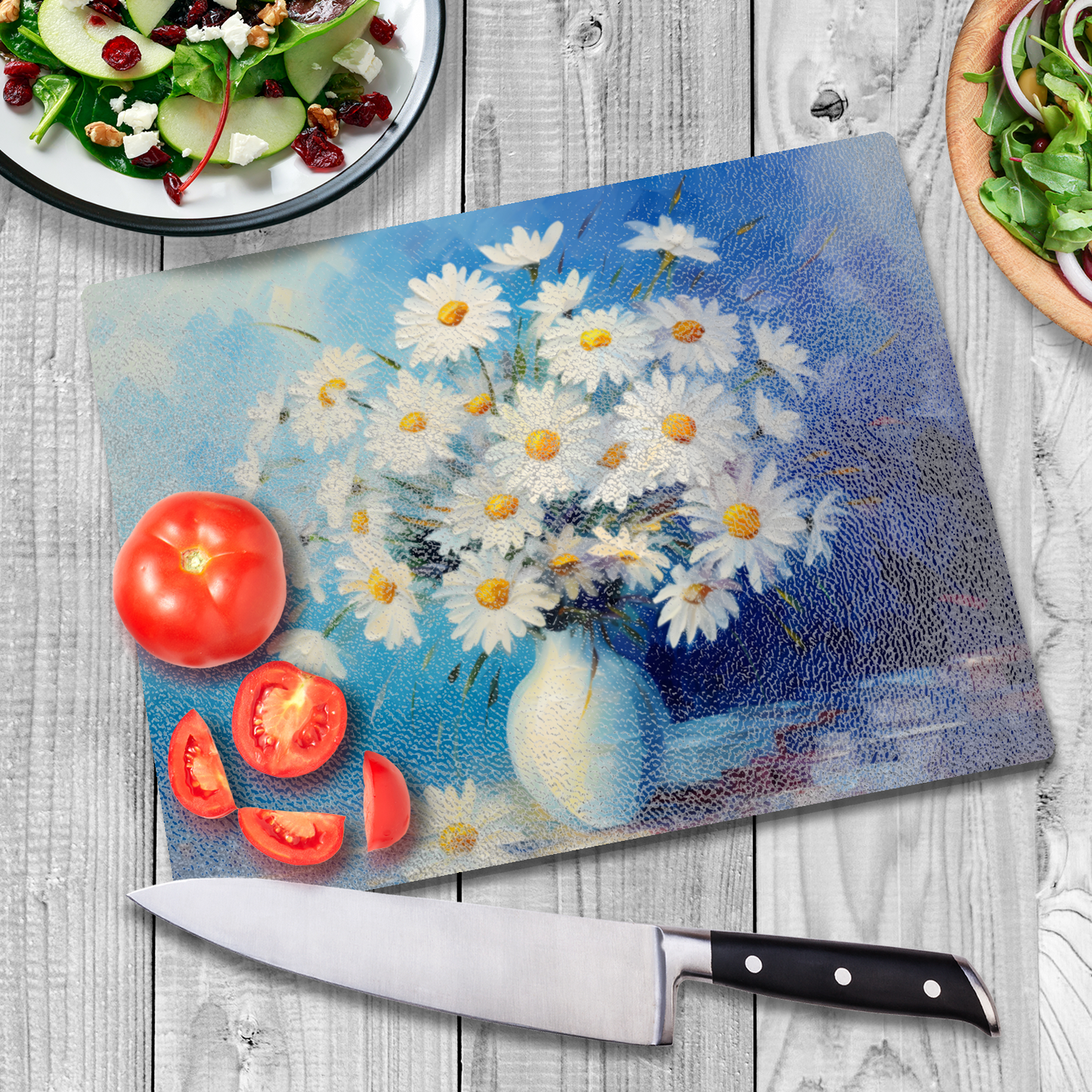 Sunlit Daisies in Blue Textured Glass Chopping Boards