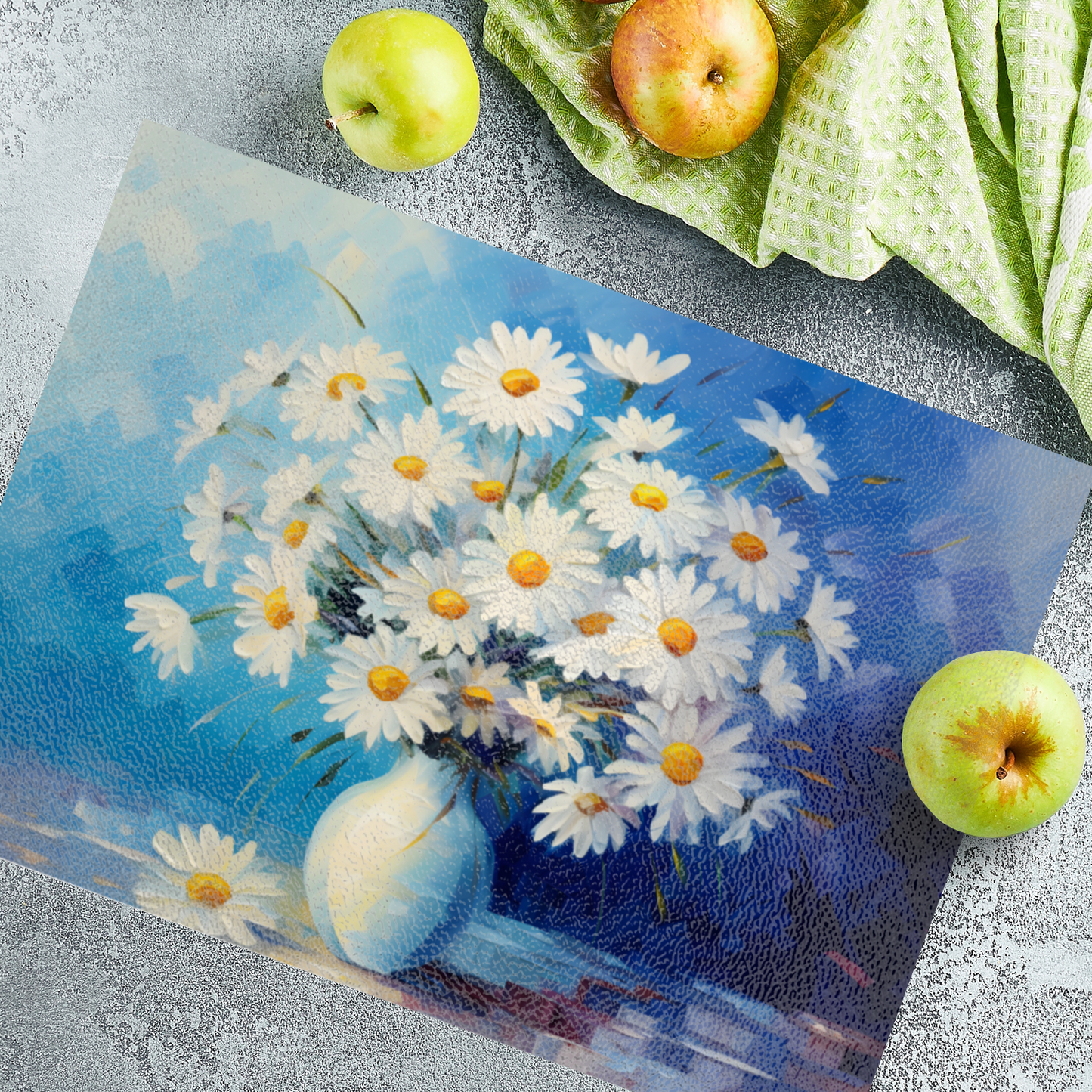 Sunlit Daisies in Blue Textured Glass Chopping Boards