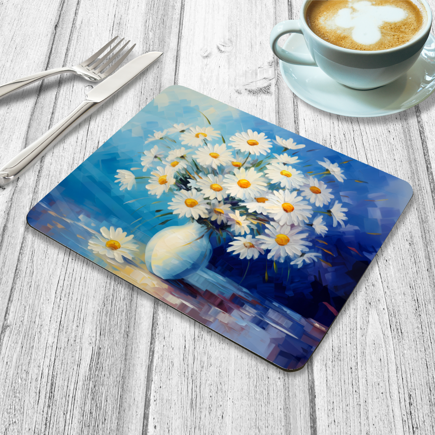 Sunlit Daisies in Blue Wooden Placemat