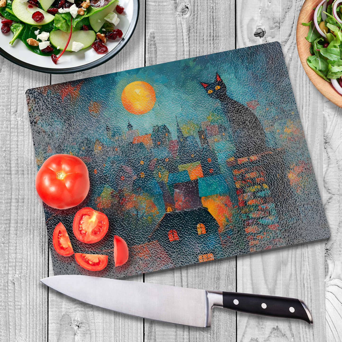 Twilight Over Rooftops Textured Glass Chopping Boards
