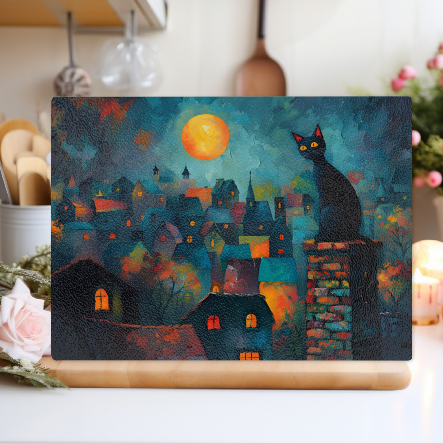 Twilight Over Rooftops Textured Glass Chopping Boards
