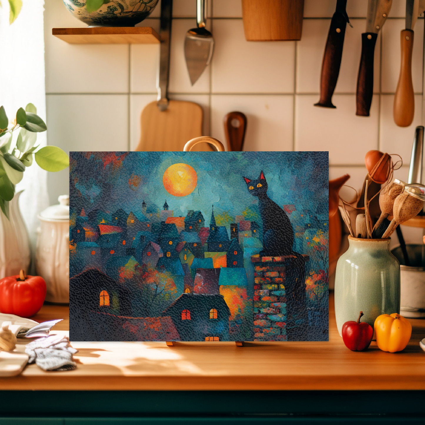 Twilight Over Rooftops Textured Glass Chopping Boards