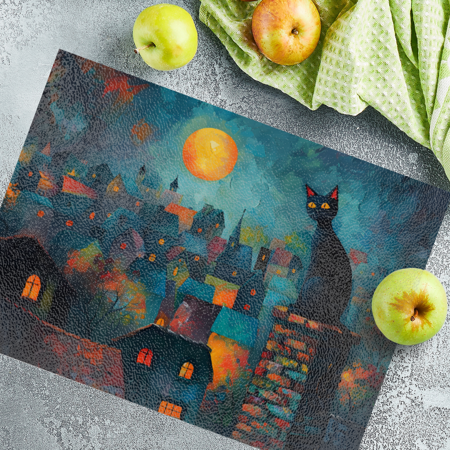 Twilight Over Rooftops Textured Glass Chopping Boards