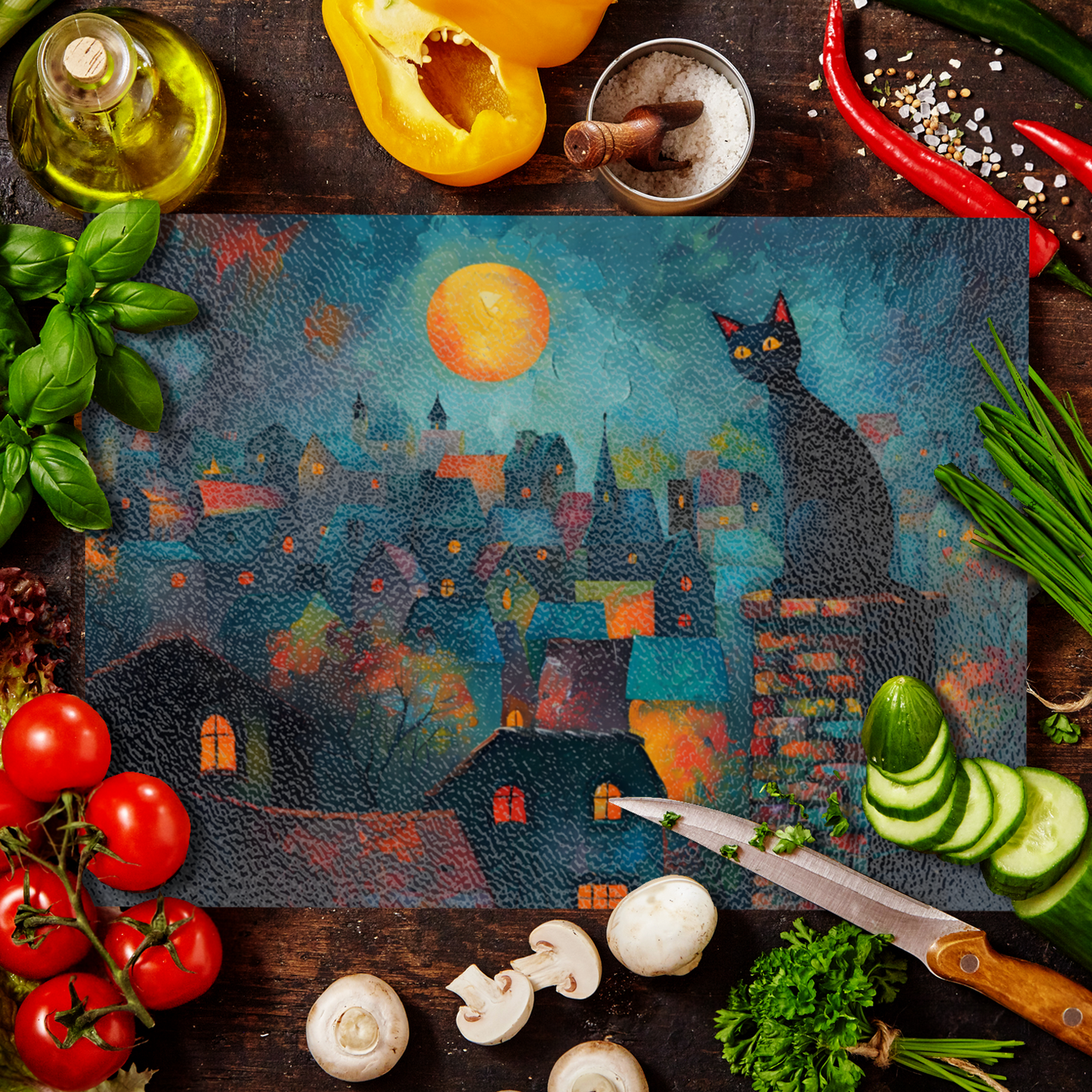 Twilight Over Rooftops Textured Glass Chopping Boards