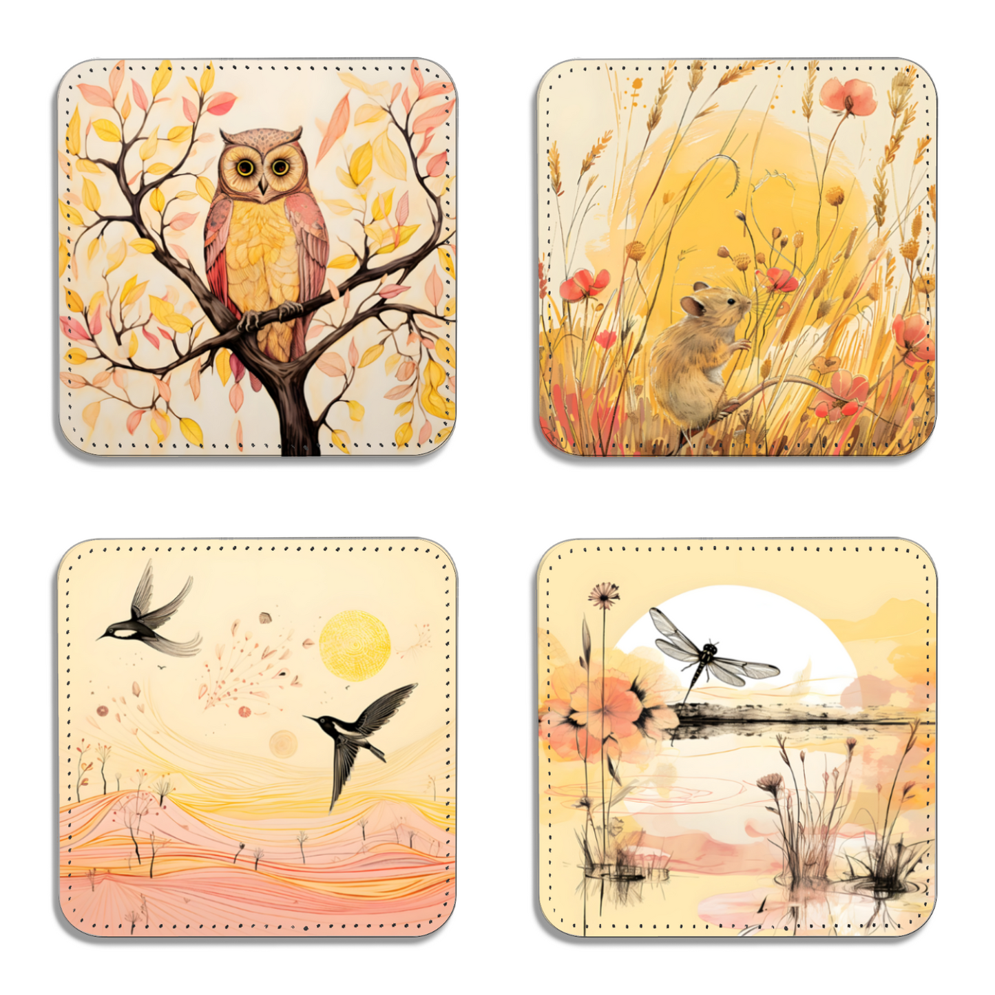 Whimsical Wildlife Set Of 4 PU Leather Coasters