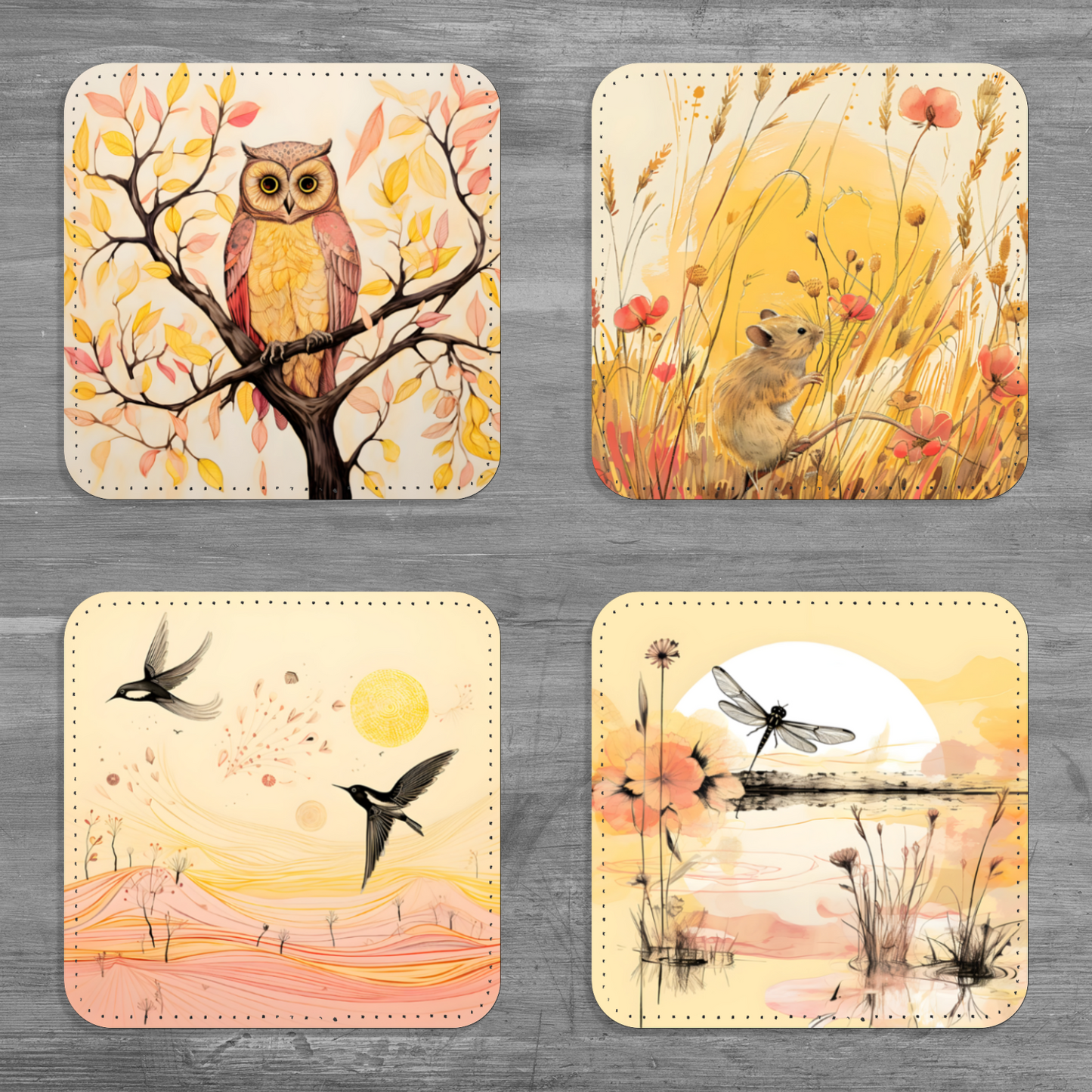 Whimsical Wildlife Set Of 4 PU Leather Coasters