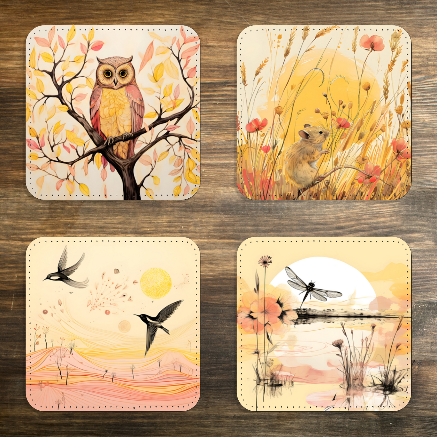 Whimsical Wildlife Set Of 4 PU Leather Coasters