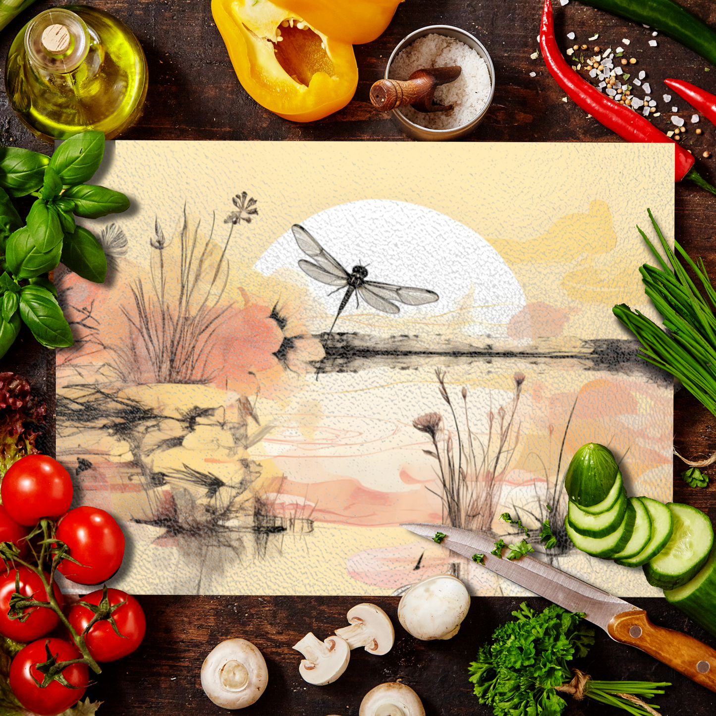 Dragonfly Reflections Textured Glass Chopping Boards