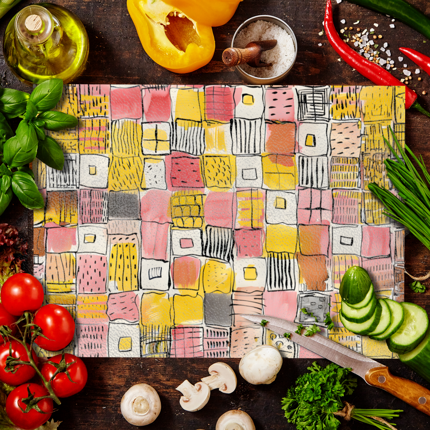Patchwork Delight Textured Glass Chopping Boards
