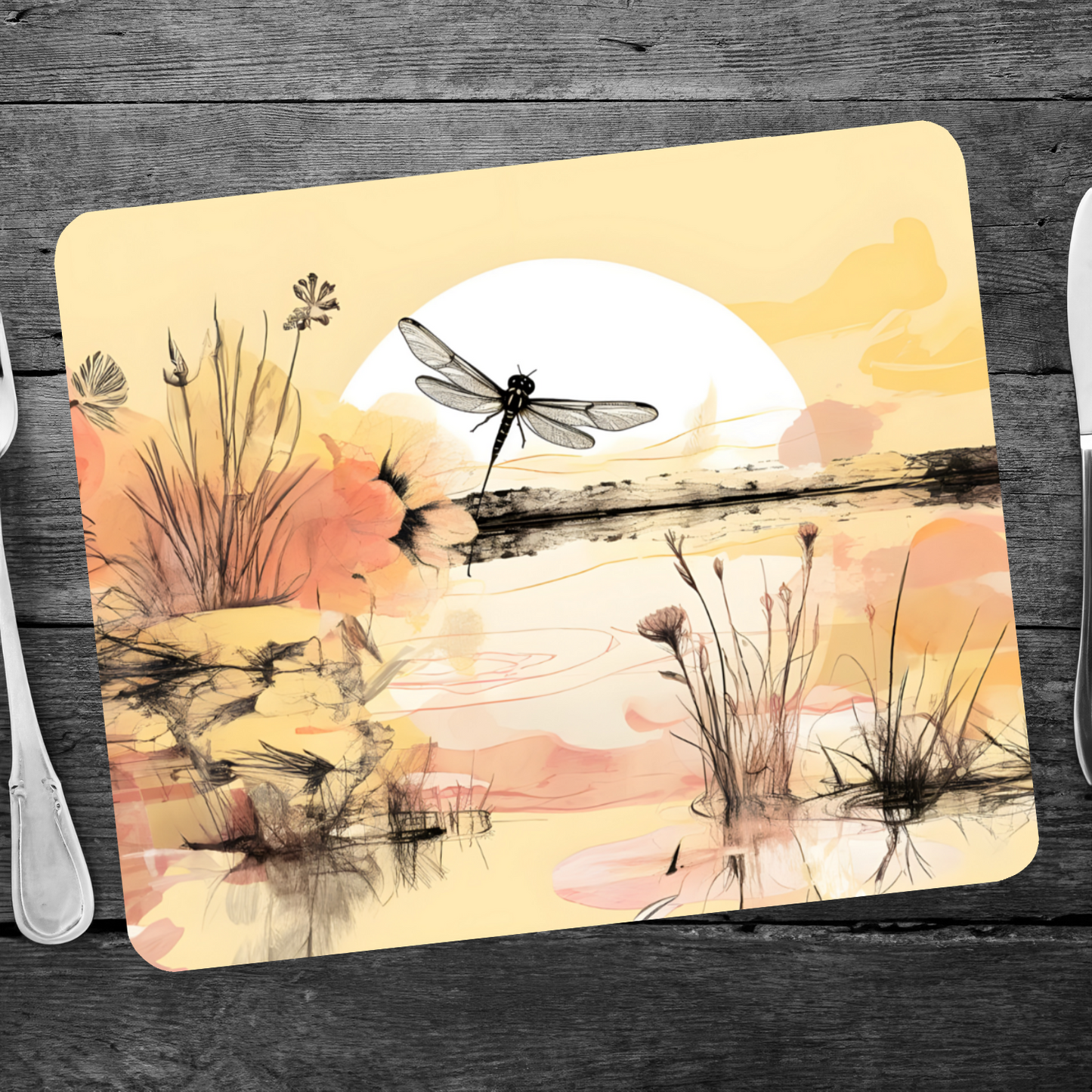 Dragonfly Reflections Wooden Placemat