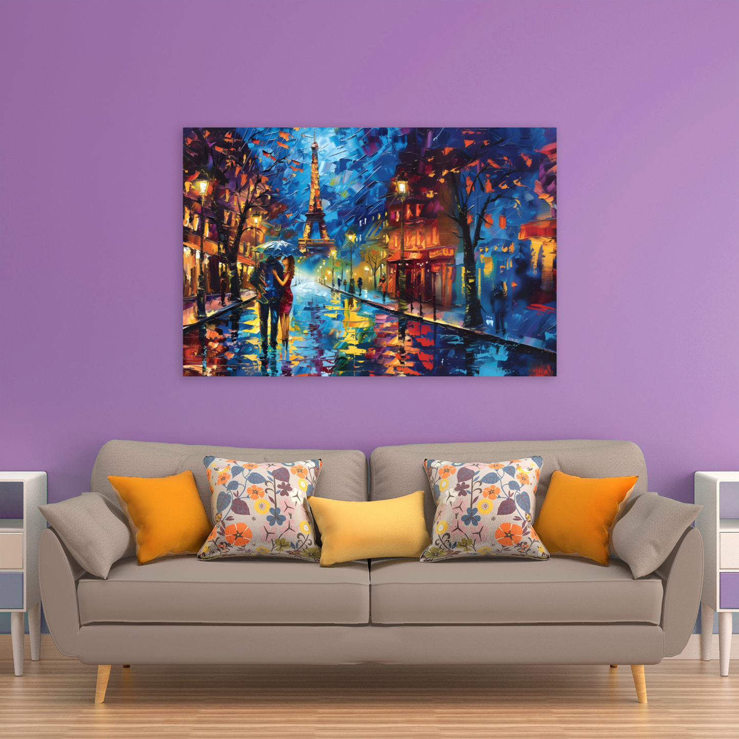 Midnight Promenade in Paris Deluxe Box Landscape Canvas Print