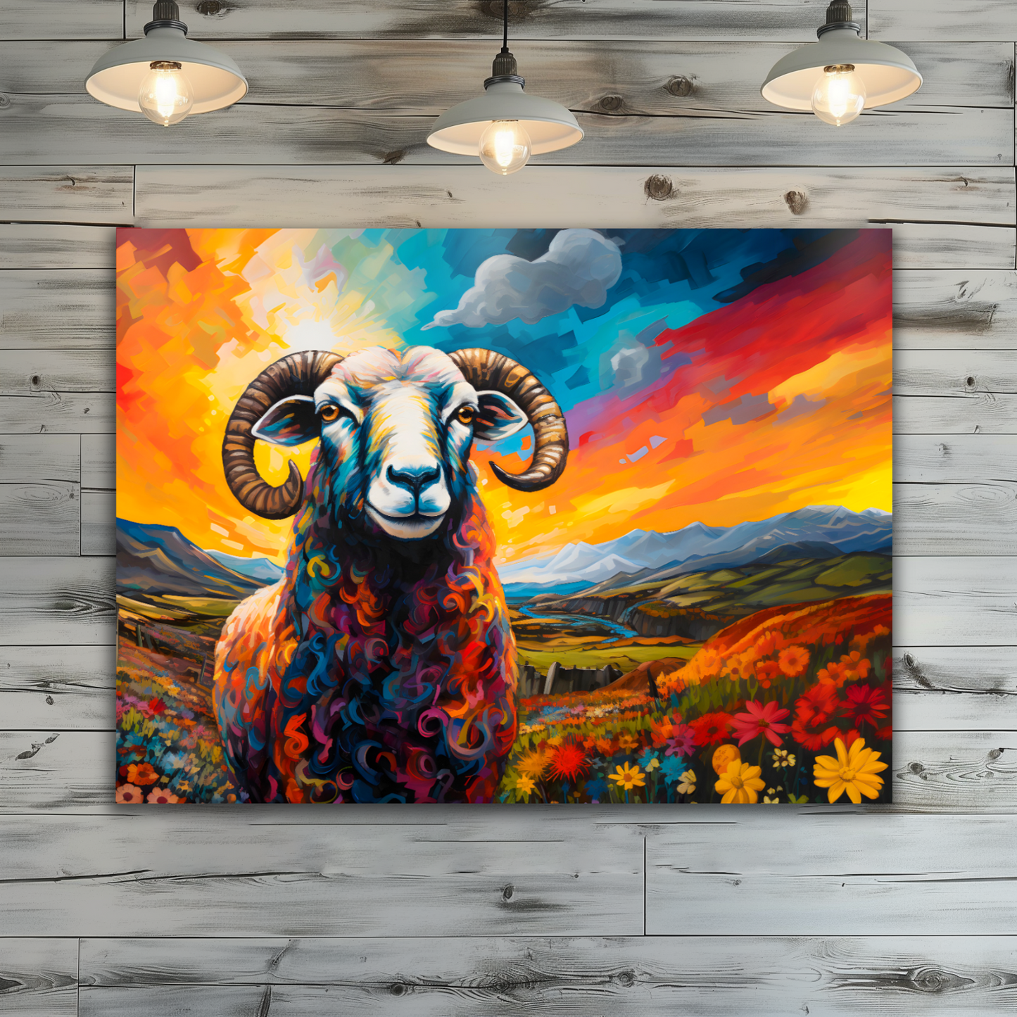 Black Faced Sheep Premium Landscape Aluminum Prints