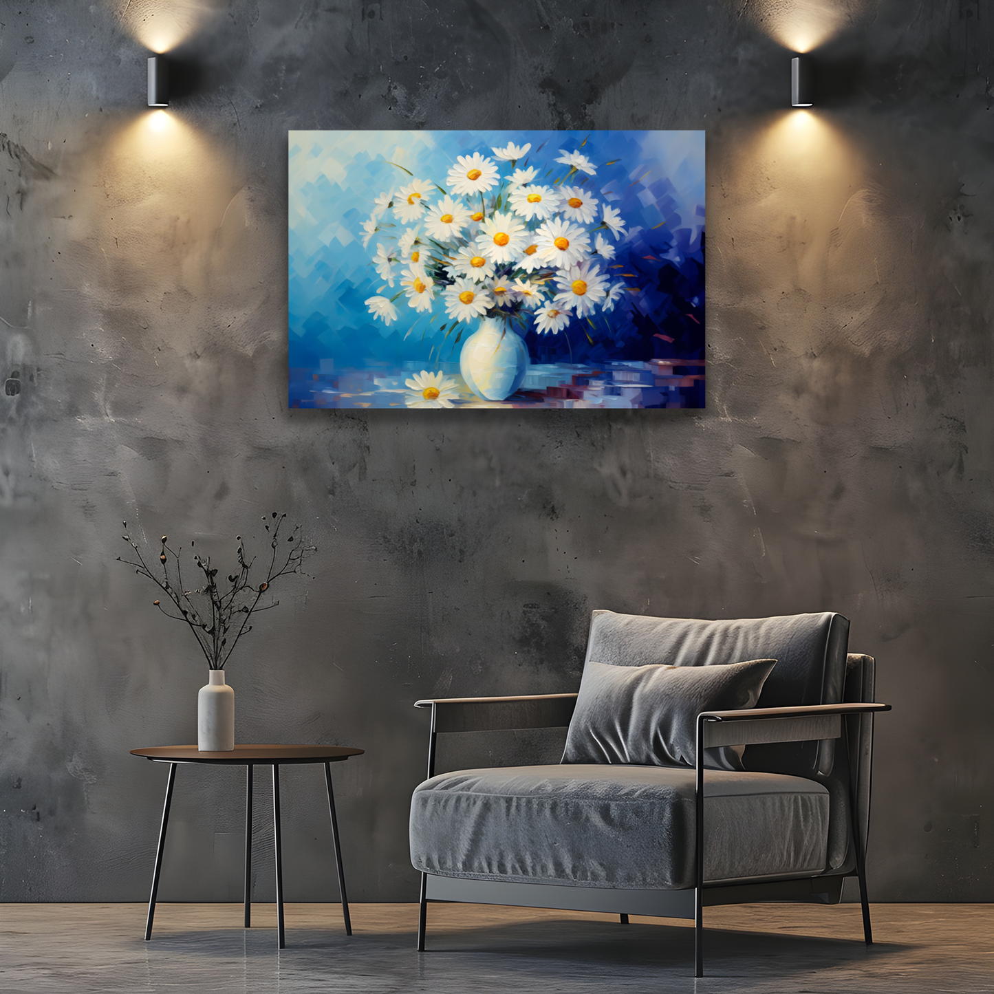 Sunlit Daisies in Blue Deluxe Box Landscape Canvas Print
