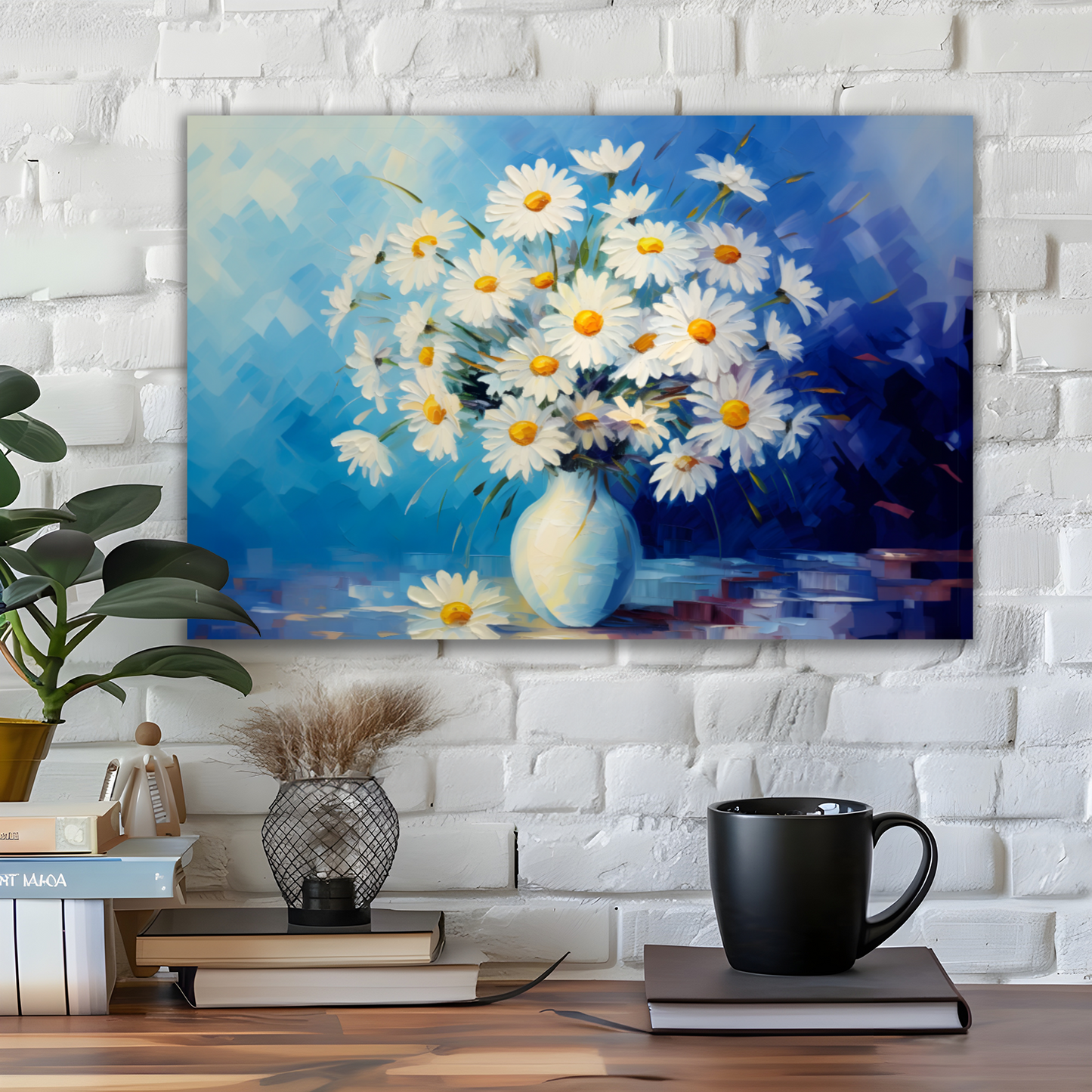 Sunlit Daisies in Blue Deluxe Box Landscape Canvas Print