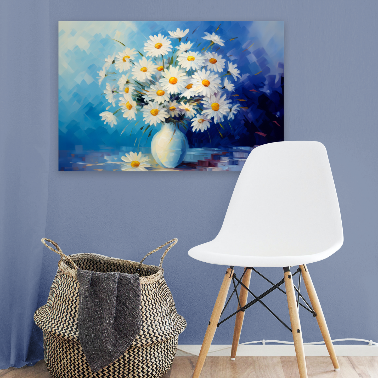 Sunlit Daisies in Blue Deluxe Box Landscape Canvas Print