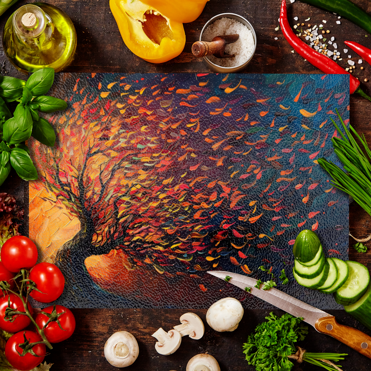 Tree of Life Fiery Elegance Textured Glass Chopping Boards