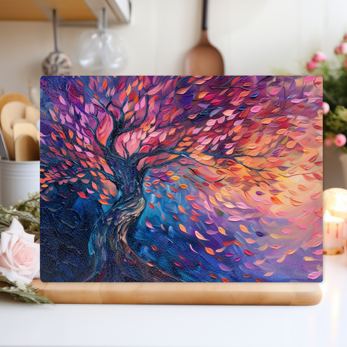 Tree of Life Autumn Glow Textured Glass Chopping Boards