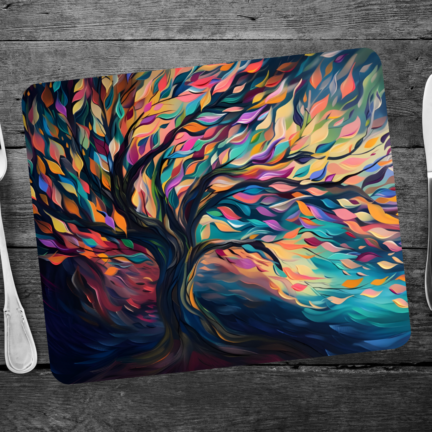 Tree of Life Vibrant Serenity Wooden Placemat