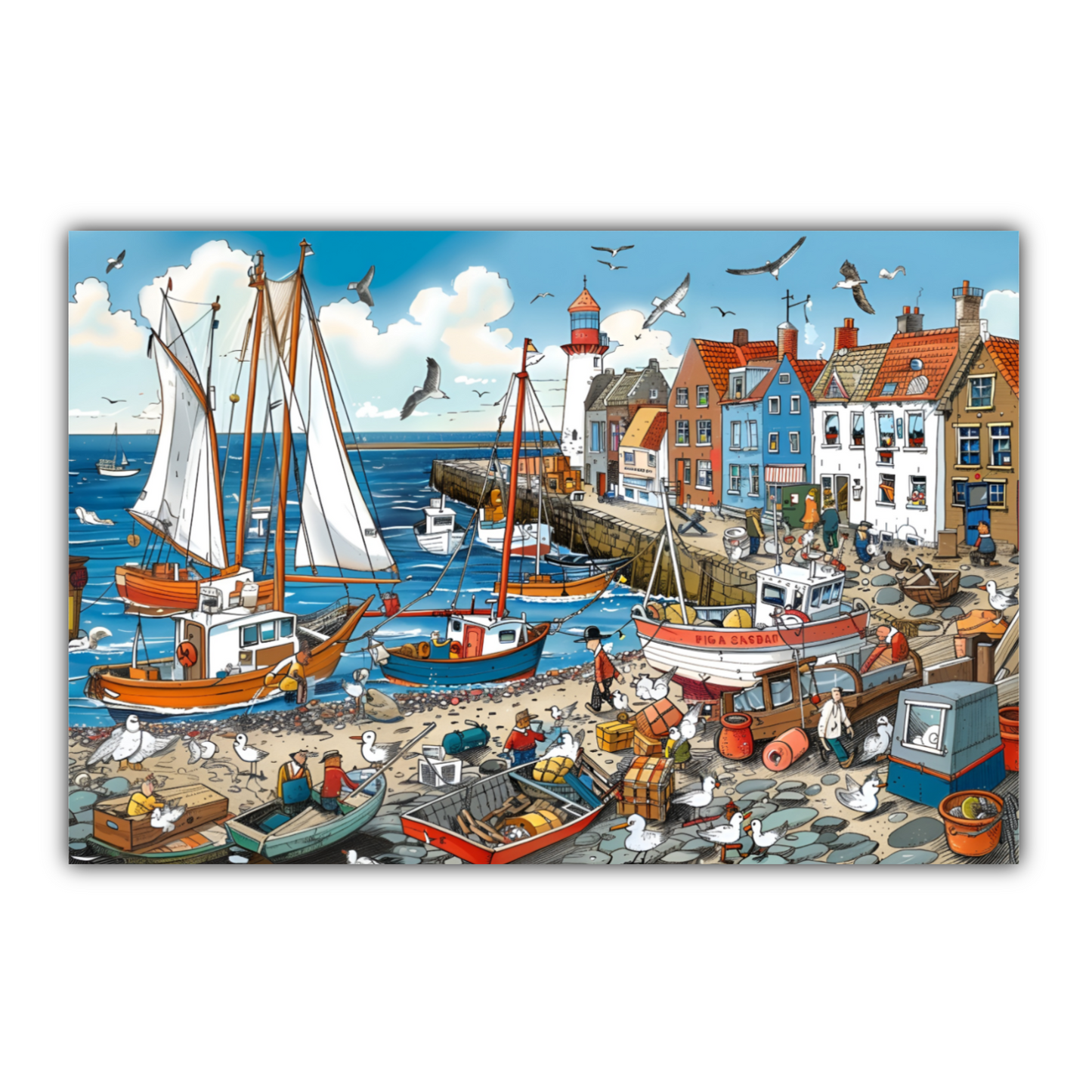 Seaside Harbor Bustle Deluxe Box Canvas Prints Landscape