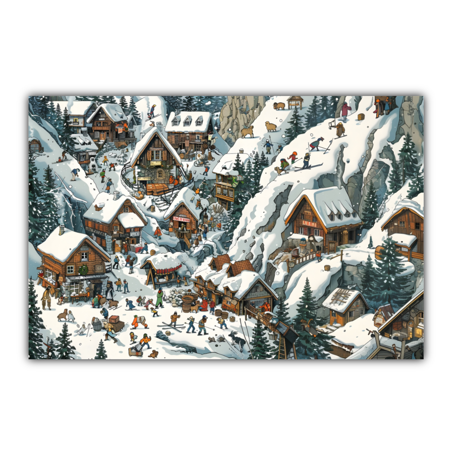 Snowy Mountain Village Deluxe Box Canvas Prints Landscape