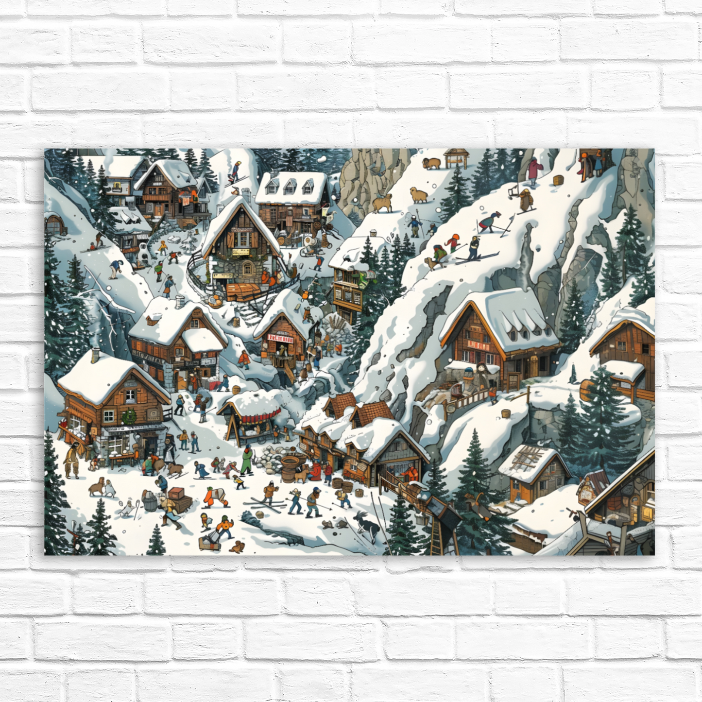 Snowy Mountain Village Deluxe Box Canvas Prints Landscape