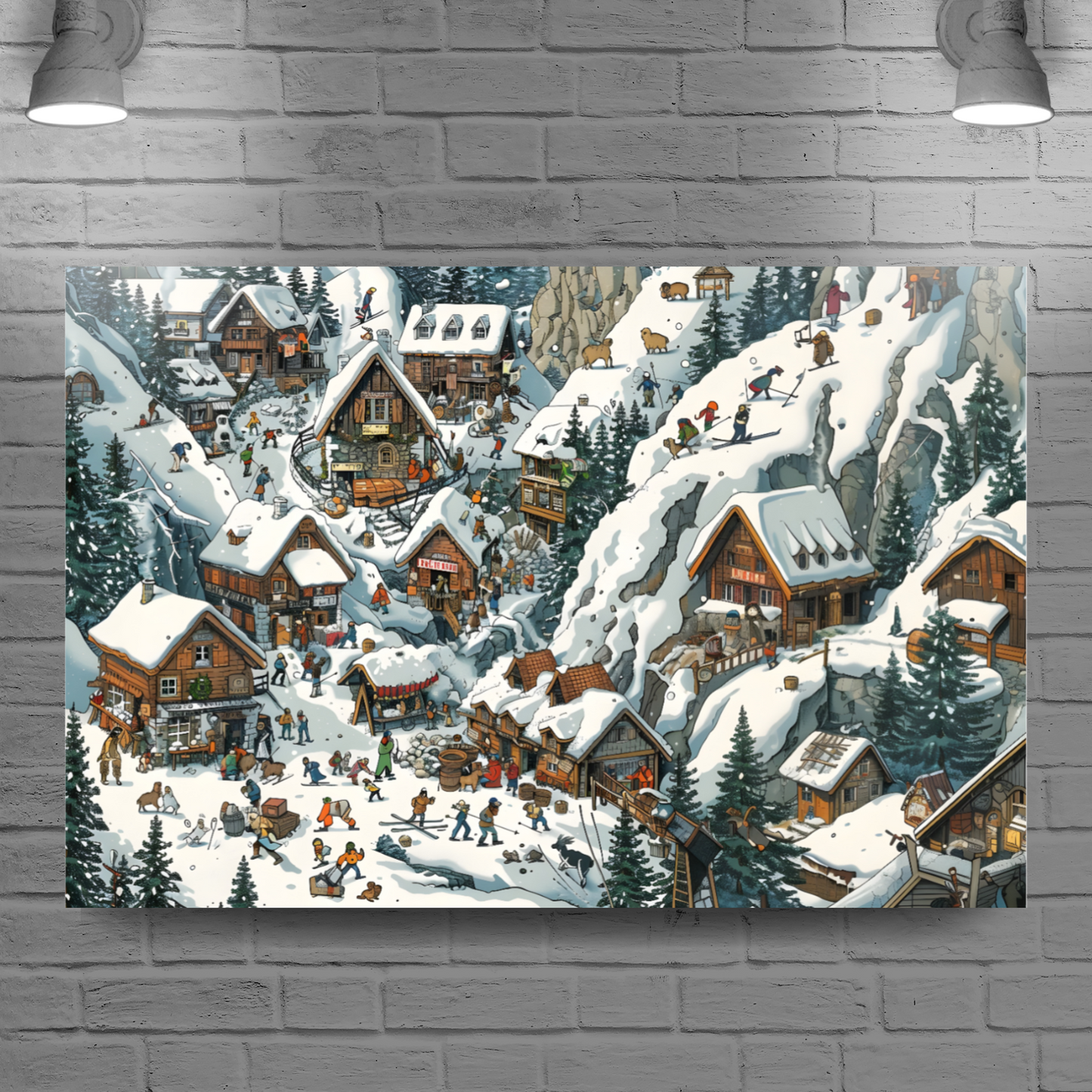 Snowy Mountain Village Deluxe Box Canvas Prints Landscape