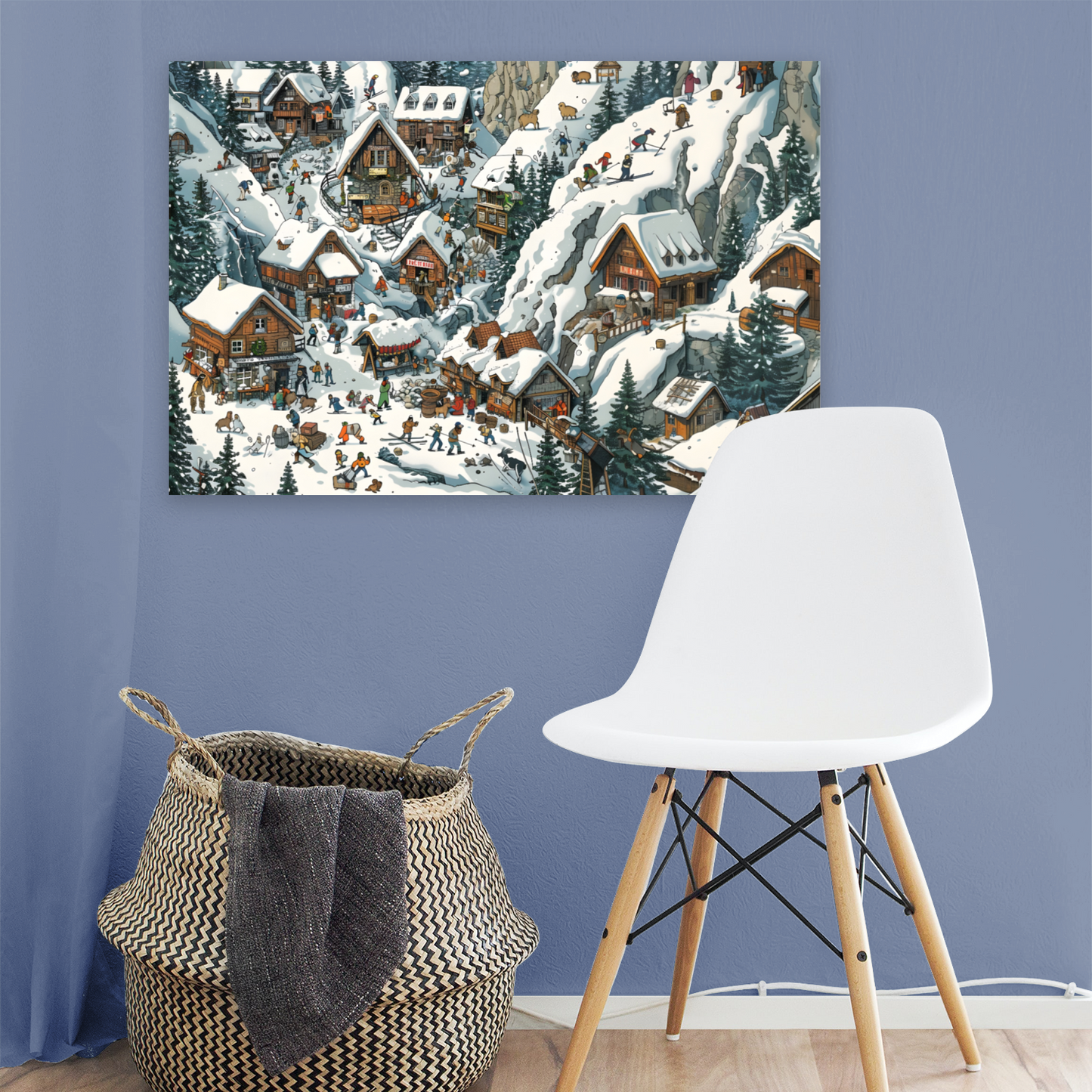 Snowy Mountain Village Deluxe Box Canvas Prints Landscape