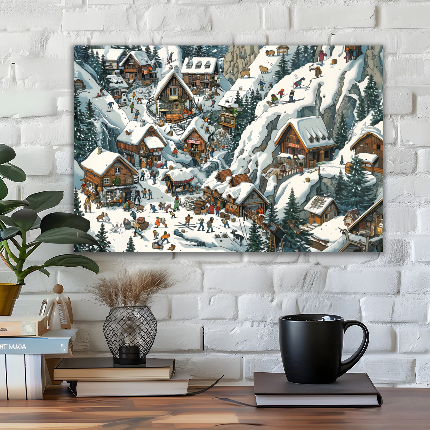 Snowy Mountain Village Deluxe Box Canvas Prints Landscape