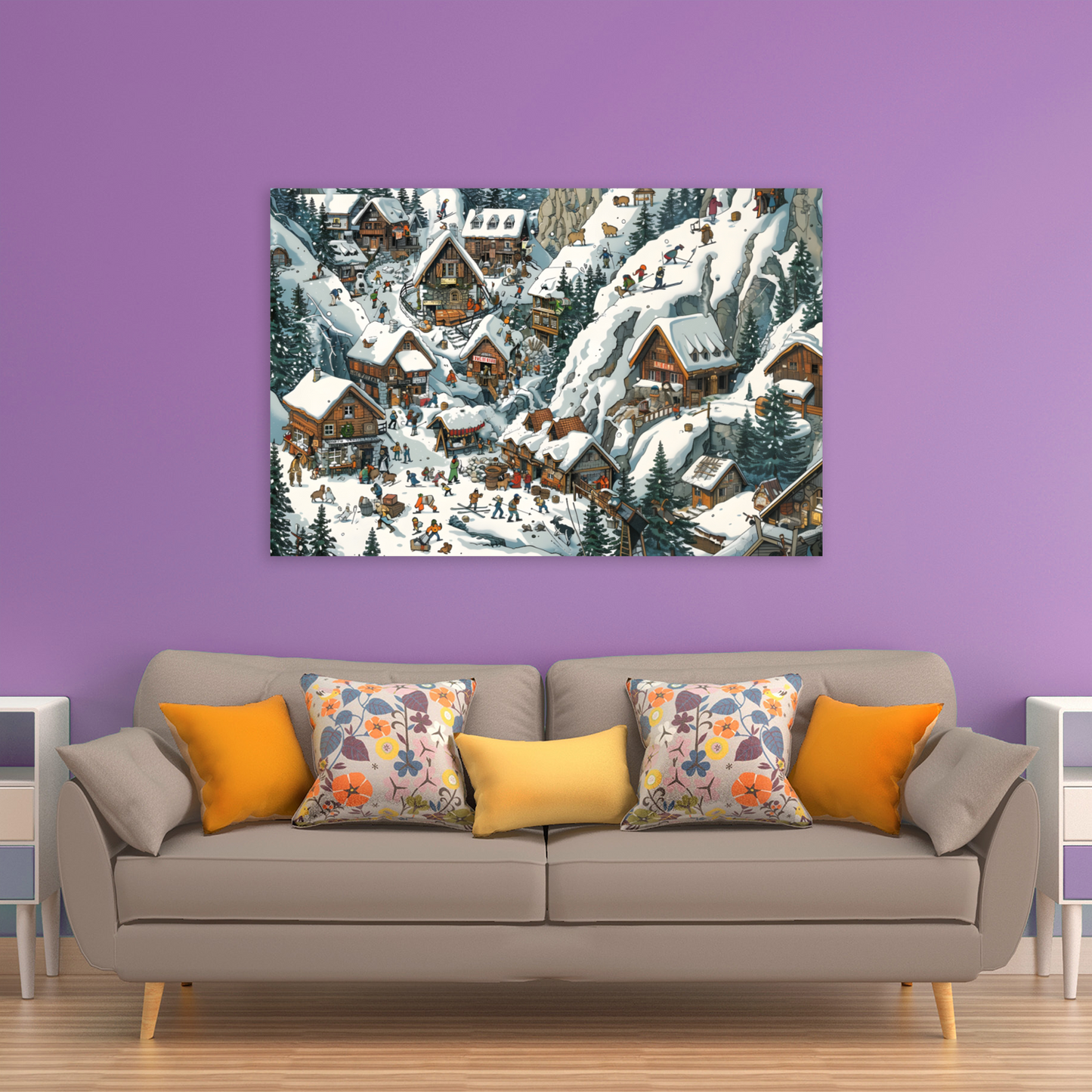Snowy Mountain Village Deluxe Box Canvas Prints Landscape