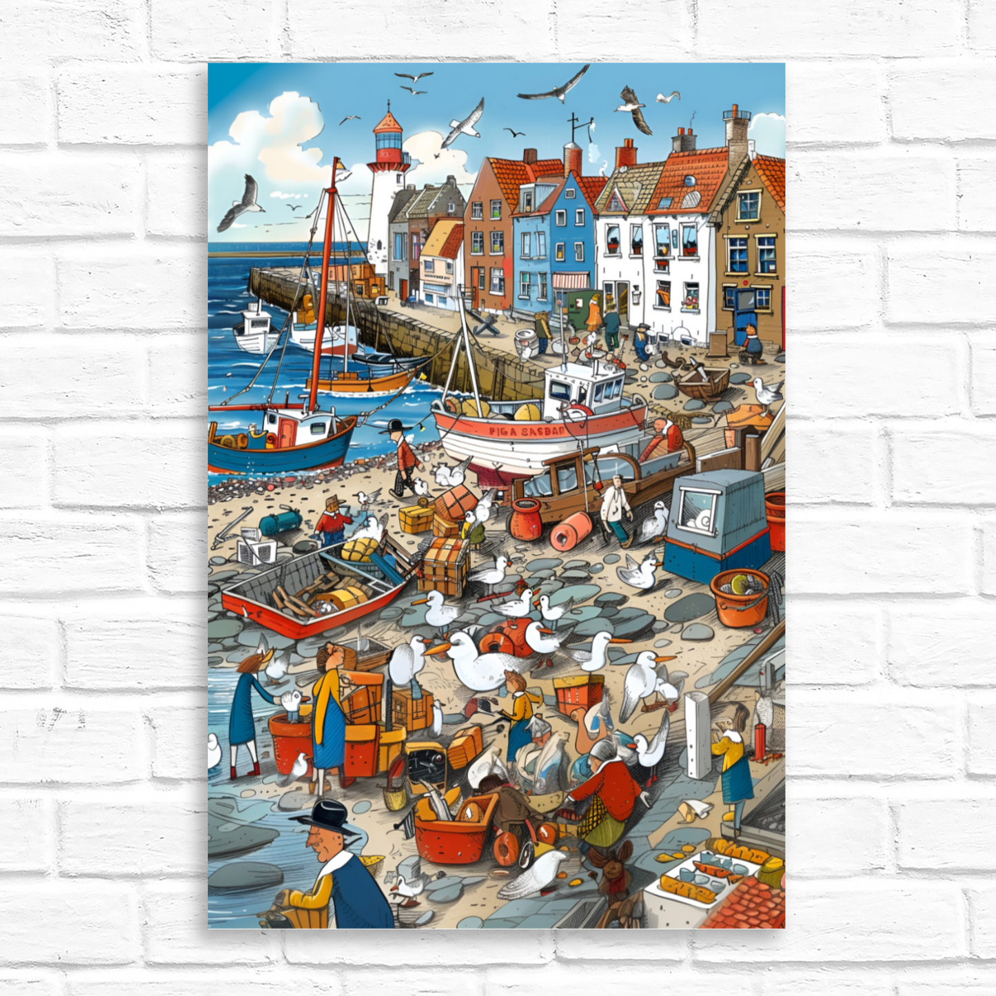 Seaside Harbor Bustle Deluxe Box Canvas Prints Portrait
