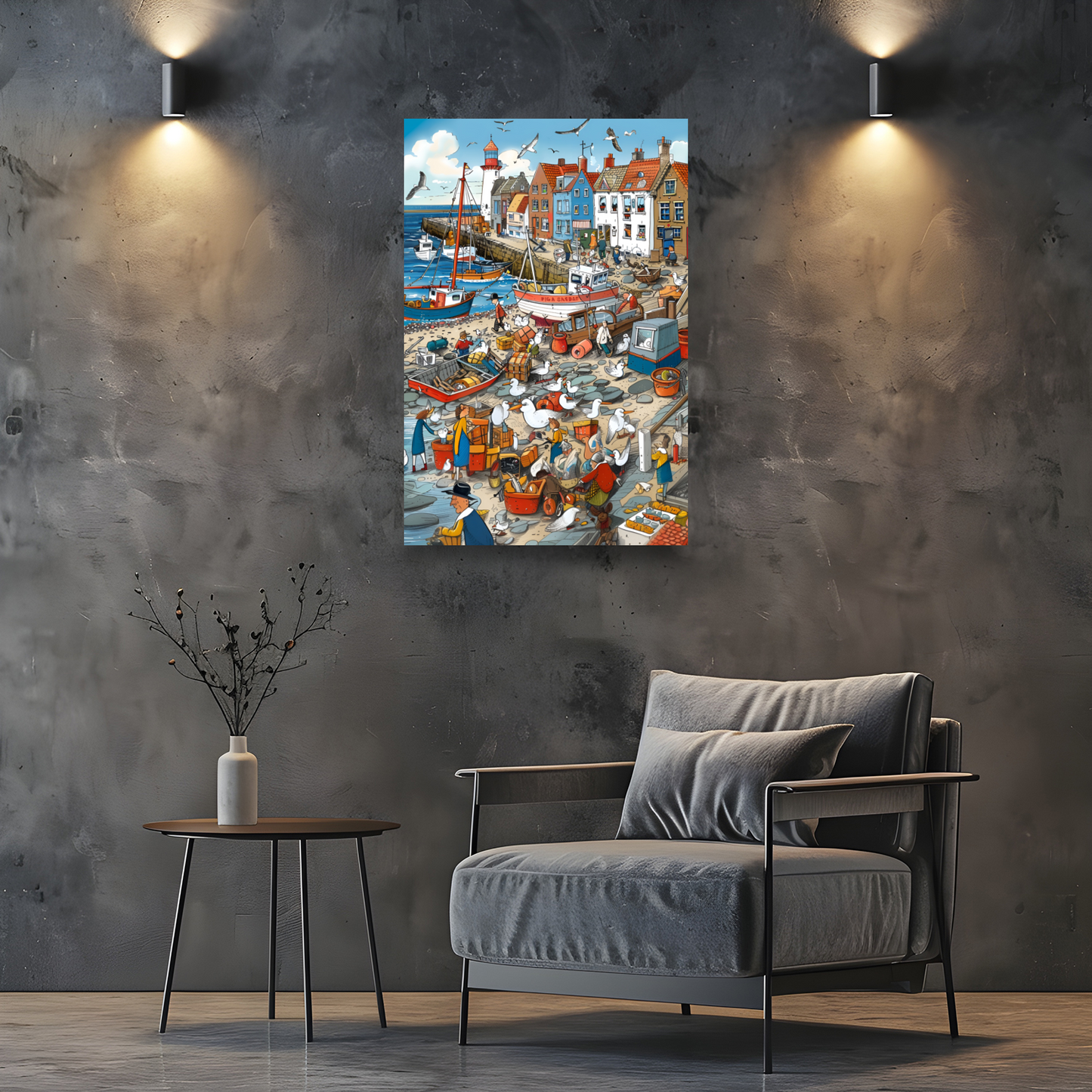 Seaside Harbor Bustle Deluxe Box Canvas Prints Portrait
