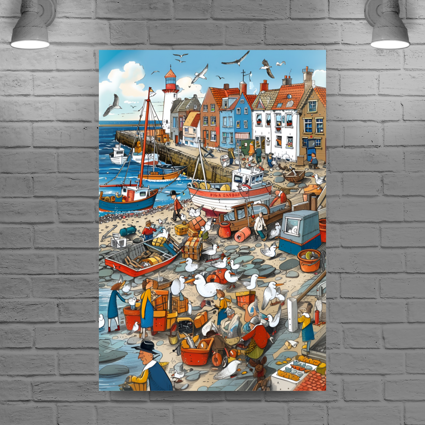 Seaside Harbor Bustle Deluxe Box Canvas Prints Portrait