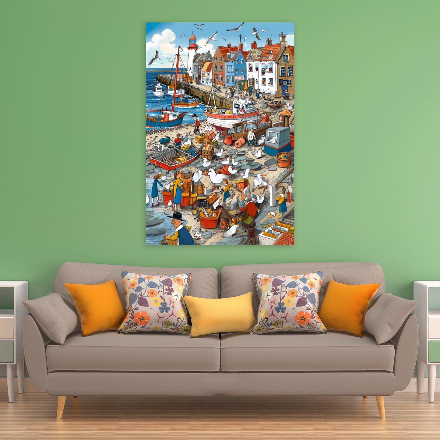 Seaside Harbor Bustle Deluxe Box Canvas Prints Portrait